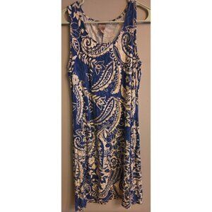 Chicos Blue Floral Sleeveless Midi Dress Size 1 M  Resort Vacation Cruise